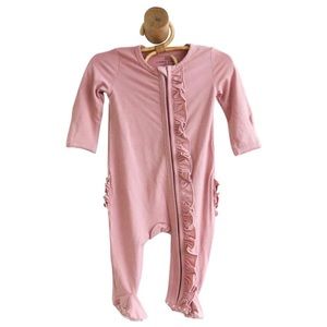 Caden Lane Vintage Rose PinkFooted Ruffled Zipper Sleeper Baby 3-6 month Bamboo